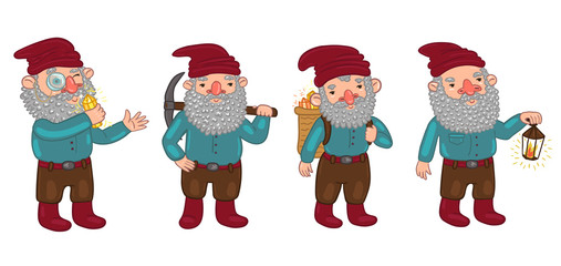 Set of dwarfs isolated on a white background. Vector graphics.