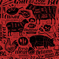 Barbecue, grill seamless background. Food, restaurant concept vector illustration