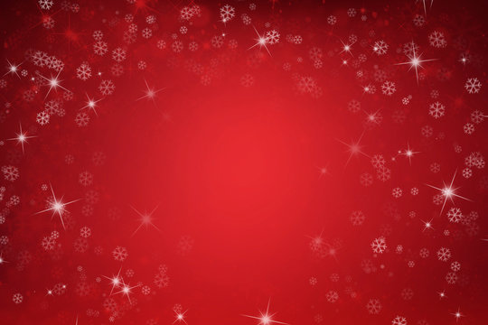 red christmas background with snowflakes and stars