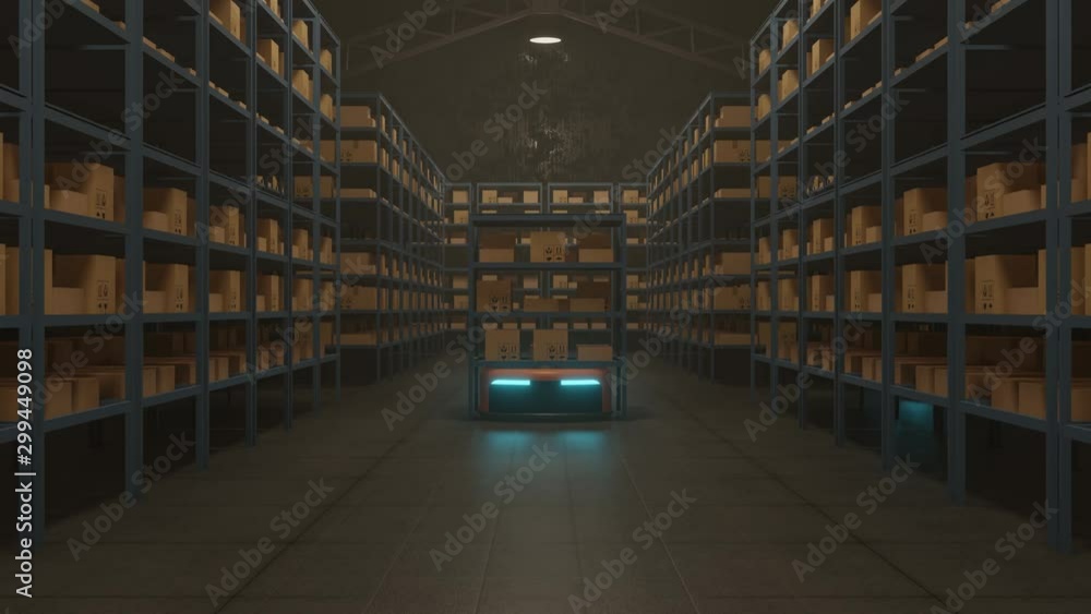 Poster factory automation with agv in transportationto increase transport more with safety.3d rendering