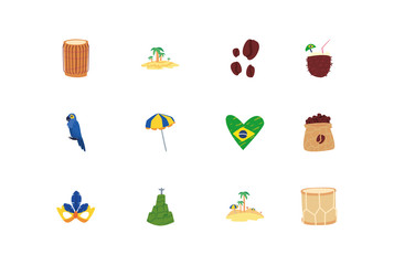 set of icons of rio de janeiro carnival on white background