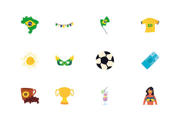 set of icons of rio de janeiro carnival on white background