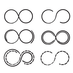 Infinity eternity symbol in variations set design with hand drawn doodle style vector