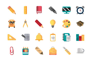 school and education supplies icons set