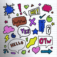 speech bubbles doodle style hand drawn colorful