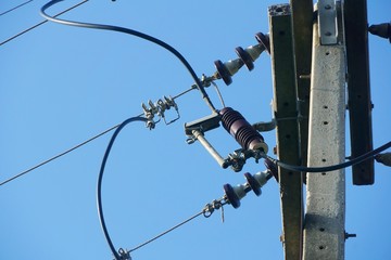 close up electric pylon in country Thailand