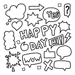 bubble speech happy day doodle style. design sketch bubbles.