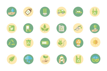 ecological green energy block icons collection