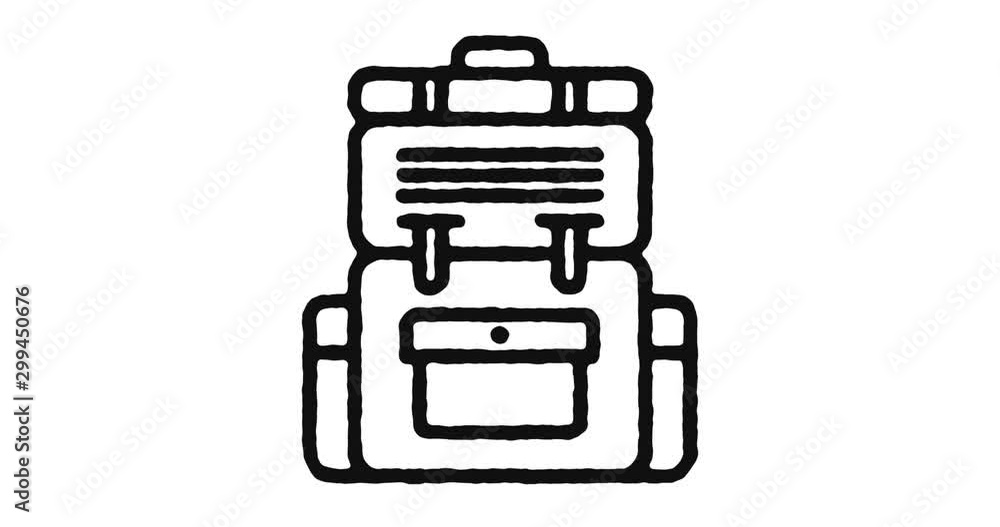 Poster camping backpack outline icon animation footage/video. hand drawn like symbol animated with motion g