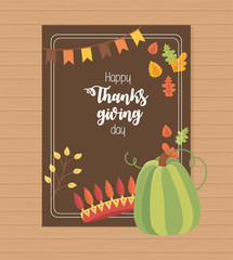 green pumpkin crown feathers leaves happy thanksgiving poster