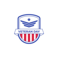 Veteran day logo badge template with red and blue design for event or stamp.