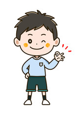 OKサインする男の子　ポーズ　イラスト