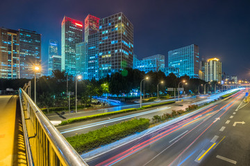 Fototapeta na wymiar Business district at night in Beijing, China.