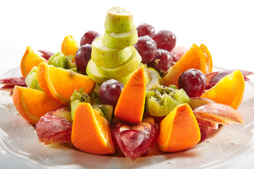 Fruit Plate with Orange Wedges, Apple, Grapes, Kiwi and Pear