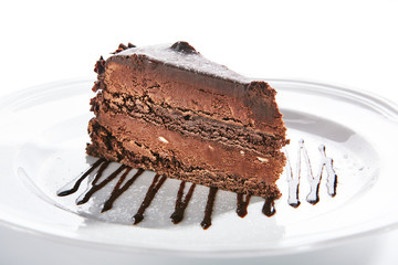 Chocolate Cake, Triangular Slice of Brown Biscuit Tart or