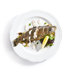 Rainbow Trout on a Vegetable Pillow with Creamy Caviar Sauce