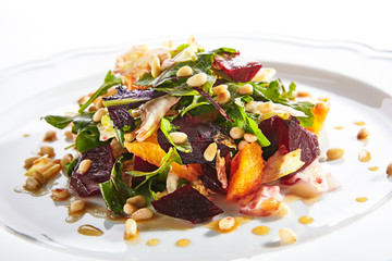 Salad with Beetroot, Cream Cheese, Orange and Pine Nuts
