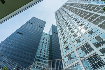 Fototapeta na wymiar Modern city commercial center skyscrapers scenery in Beijing, low angle shot