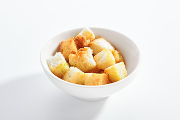 Delicious crunchy white bread croutons