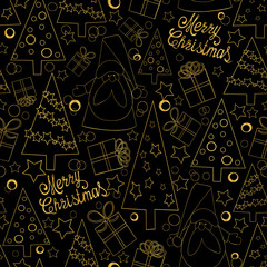 Seamless pattern of golden elements on a Christmas theme