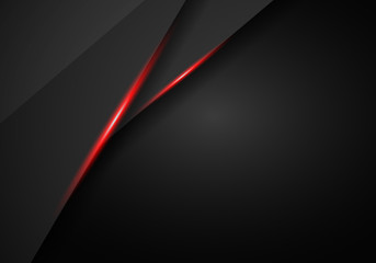 Tech black background with contrast red stripes. Abstract vector graphic brochure design
