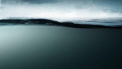 Blue under water . Mixed media