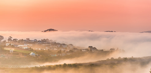 Obraz na płótnie Canvas Sun ,fog in dalat , nice landscape