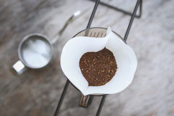 Top view of coffee powder for making coffee dripping 