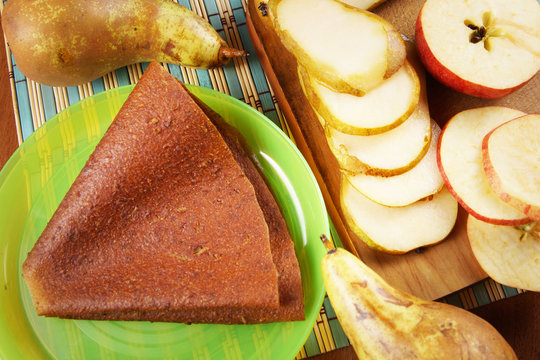 Healthy fruit pastille made of pears and apples. Vegetarian dietary food