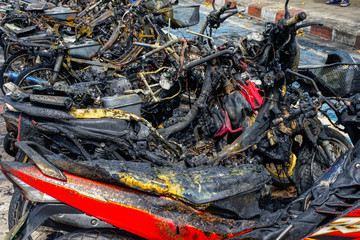 Obraz premium Motorcycle was burned from the arsonist of the terrorists