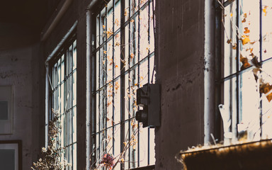 old glass inside window rustic aged house cluttered interior