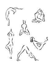 image of yoginis in asanas in lineart style