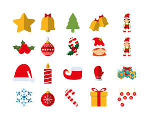 Fototapeta na wymiar Variety merry christmas icon set pack vector design
