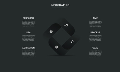 square black Infographic stack chart design with icons and options or steps. Infographics for business concept. Can be used for presentations banner, workflow layout, process diagram, flow chart 
