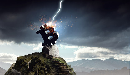 Crypto currency on top. Mixed media