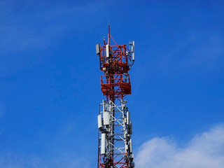 Telephone pole close up with blue sky 