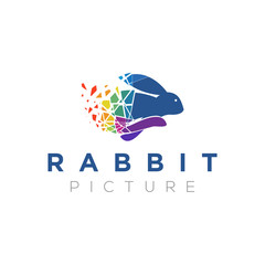 Rabbit bunny modern digital logo icon design mosaic abstract colorful circuit innternet technology.