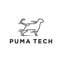 Puma animal technology logo simple minimalist design, line style tech internet hosting cyber security.