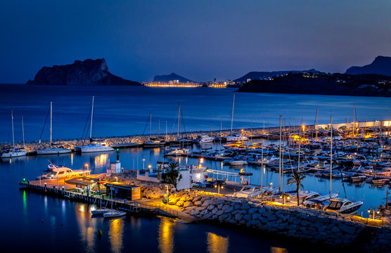 port of moraira at night