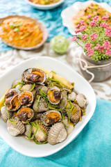 Kerang rebus or sea shell steam, deliciously enjoy with spicy sauce.