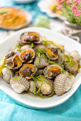 Kerang rebus or sea shell steam, deliciously enjoy with spicy sauce.