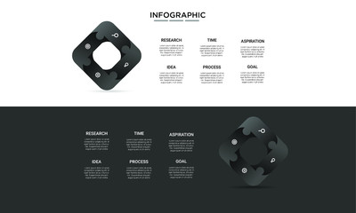 square black Infographic stack chart design with icons and options or steps. Infographics for business concept. Can be used for presentations banner, workflow layout, process diagram, flow chart 
