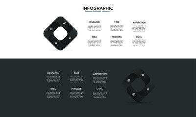 square black Infographic stack chart design with icons and options or steps. Infographics for business concept. Can be used for presentations banner, workflow layout, process diagram, flow chart 