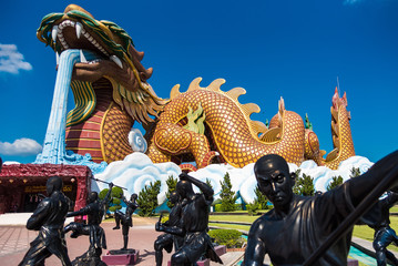 Suphan Buri, Thailand - October 27, 2019: the landmark for Buddhist with gold huge dragon to be...