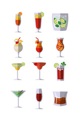Variety cocktails icon set pack vector design