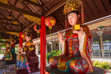 Suphan Buri, Thailand - October 27, 2019 : Buddha statue in Chinese shrine of the Chinese people in Suphanburi,Thailand