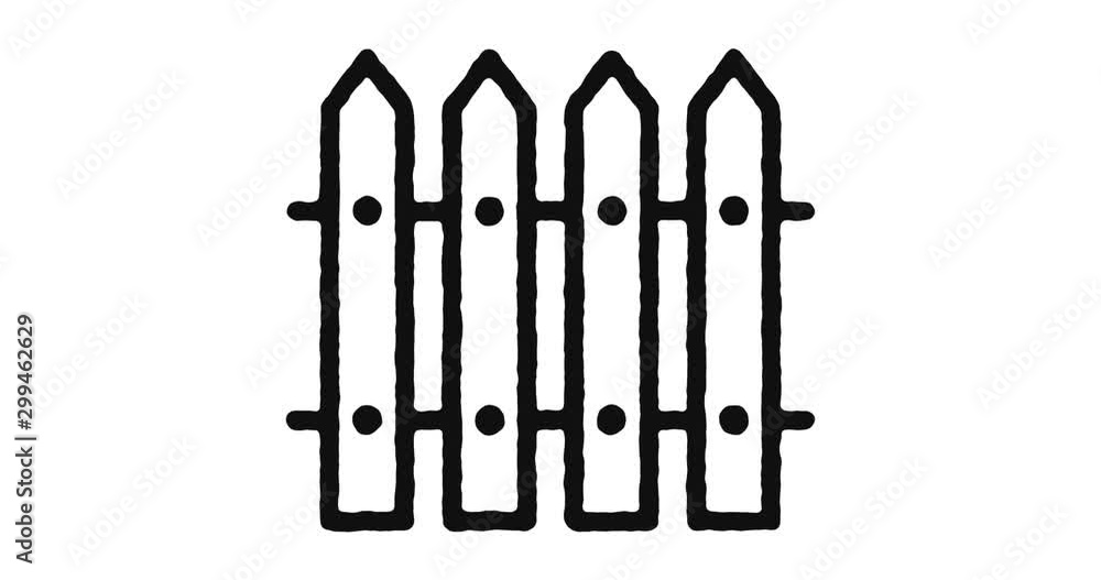 Poster garden fence outline icon animation footage/video. hand drawn like symbol animated with motion graph
