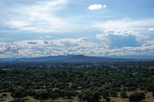 view of the surroundings of the pyramids of Teotihuacan from the top of the pyramid of the sun