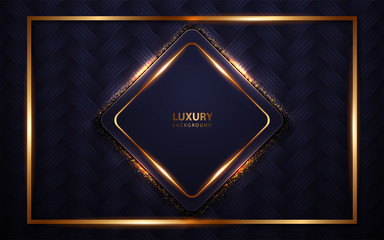 Luxury dark blue paper  shapes frame background combination with golden light element decoration. Vector design template for use element modern cover, banner celebration, invitation, card, corporate