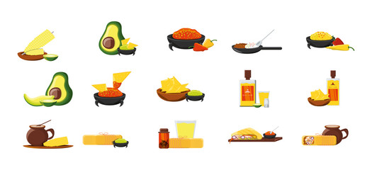 Variety mexican food icon set pack vector design